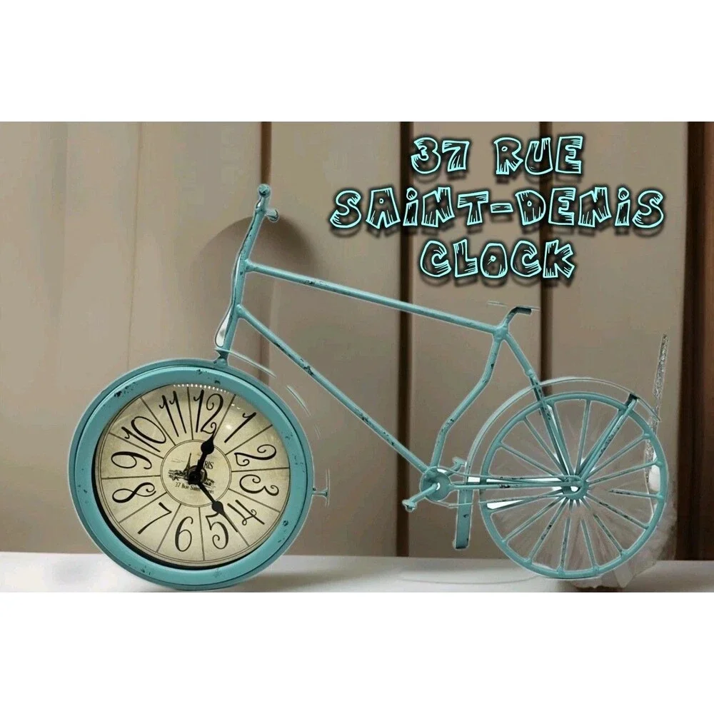 37 Rue Saint-Denis Clock. Bicycle Cobalt Blue. Cleaned, Tested, Working.
